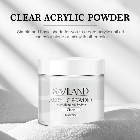 SAVILAND Clear Acrylic Powder – 150g Large Capacity for Nail Art