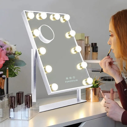 Hollywood Vanity Makeup Mirror – LED Lighted, 360° Rotation, Smart Touch Control