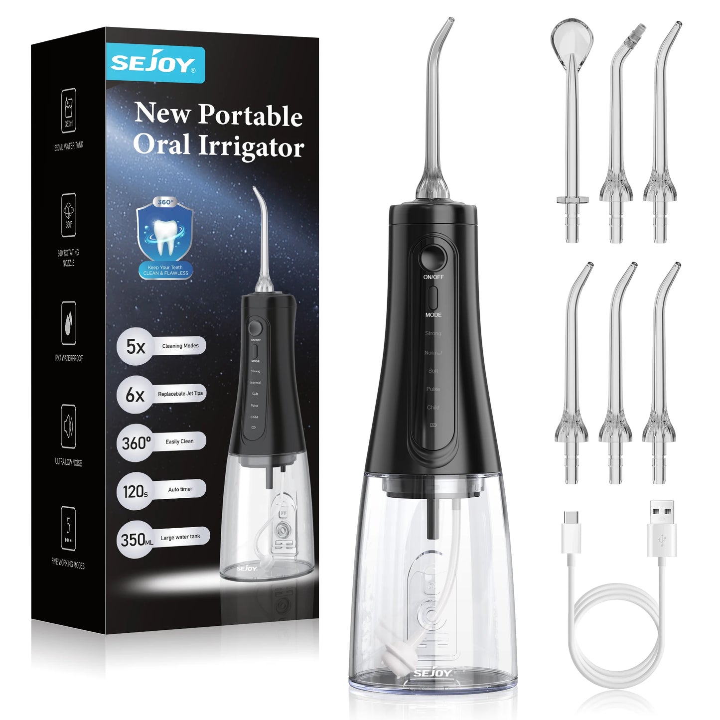 350ml Portable Oral Irrigator – Rechargeable Dental Water Flosser