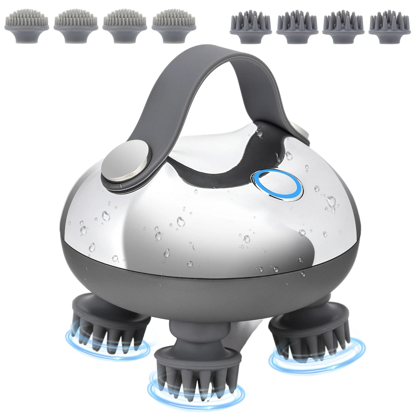 Handheld Hair Massager – 8 Silicone Massage Heads for Scalp & Hair Growth