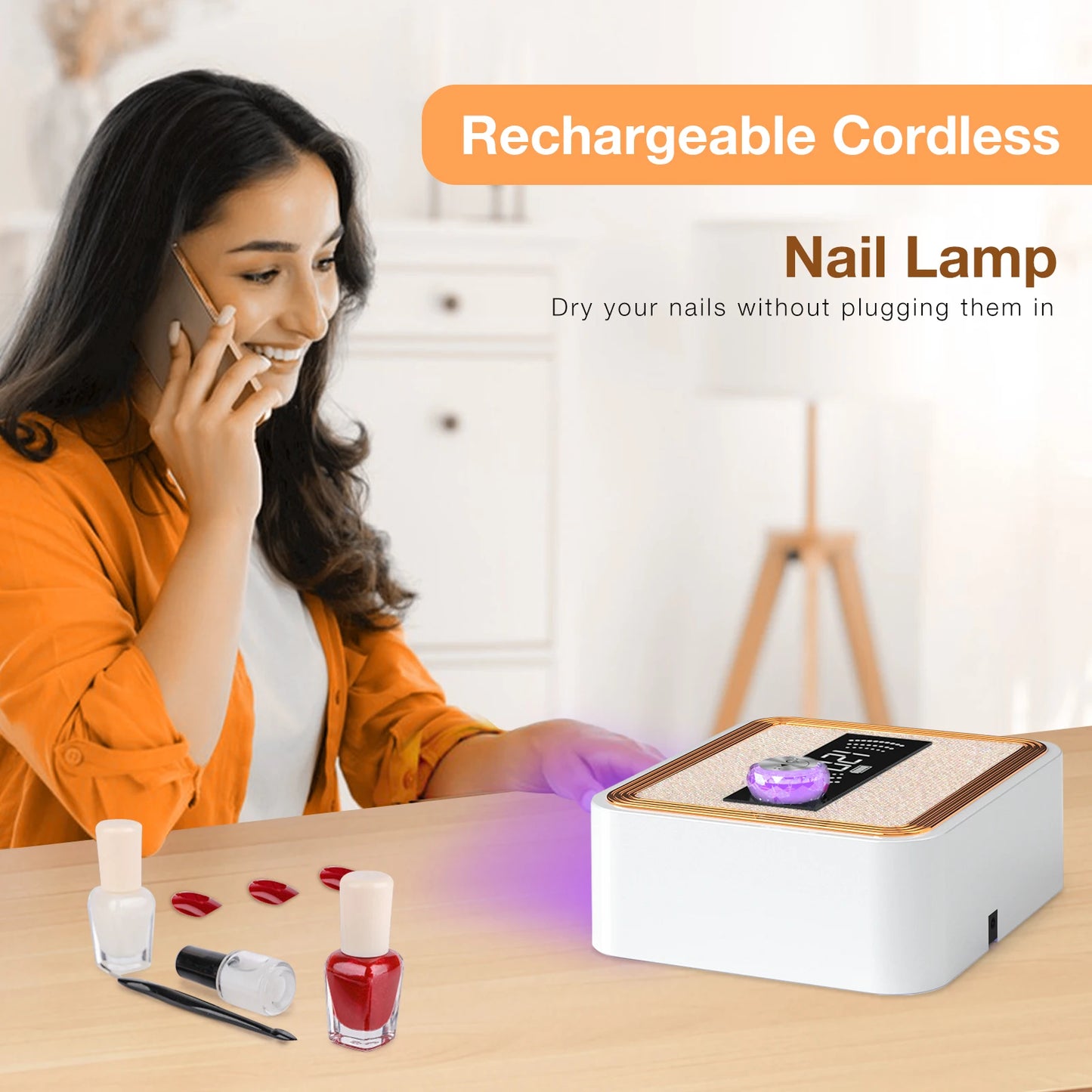 268W Cordless UV Nail Lamp – Rechargeable Gel Nail Light with Rhinestone Design