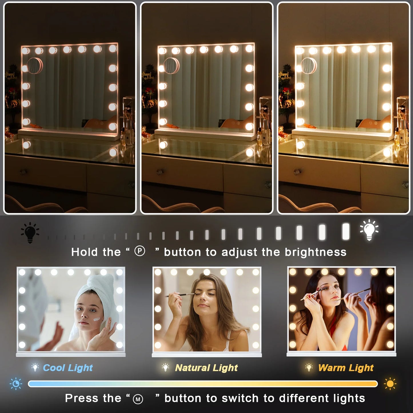 FENCHILIN Hollywood Vanity Mirror – 15 Dimmable LED Bulbs for Perfect Makeup