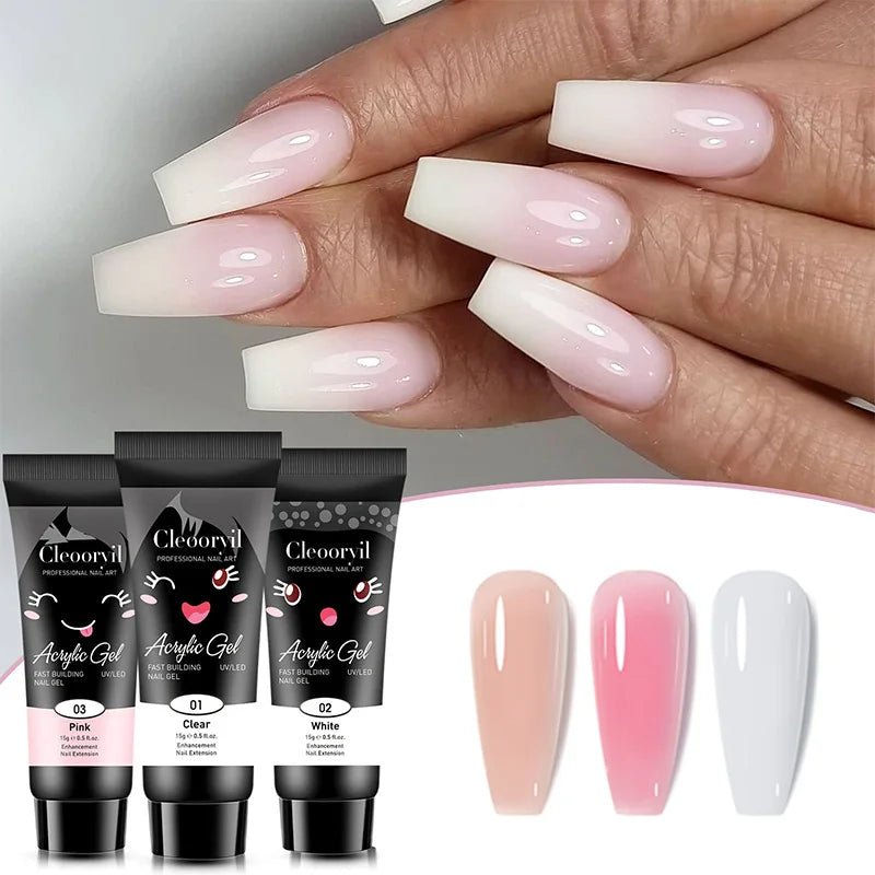Poly Nail Extension Gel Kit Starter – 3 Colors with 6W Nail Lamp
