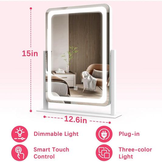 12.6" x 15" LED Makeup Mirror – Adjustable Light with 3 Modes